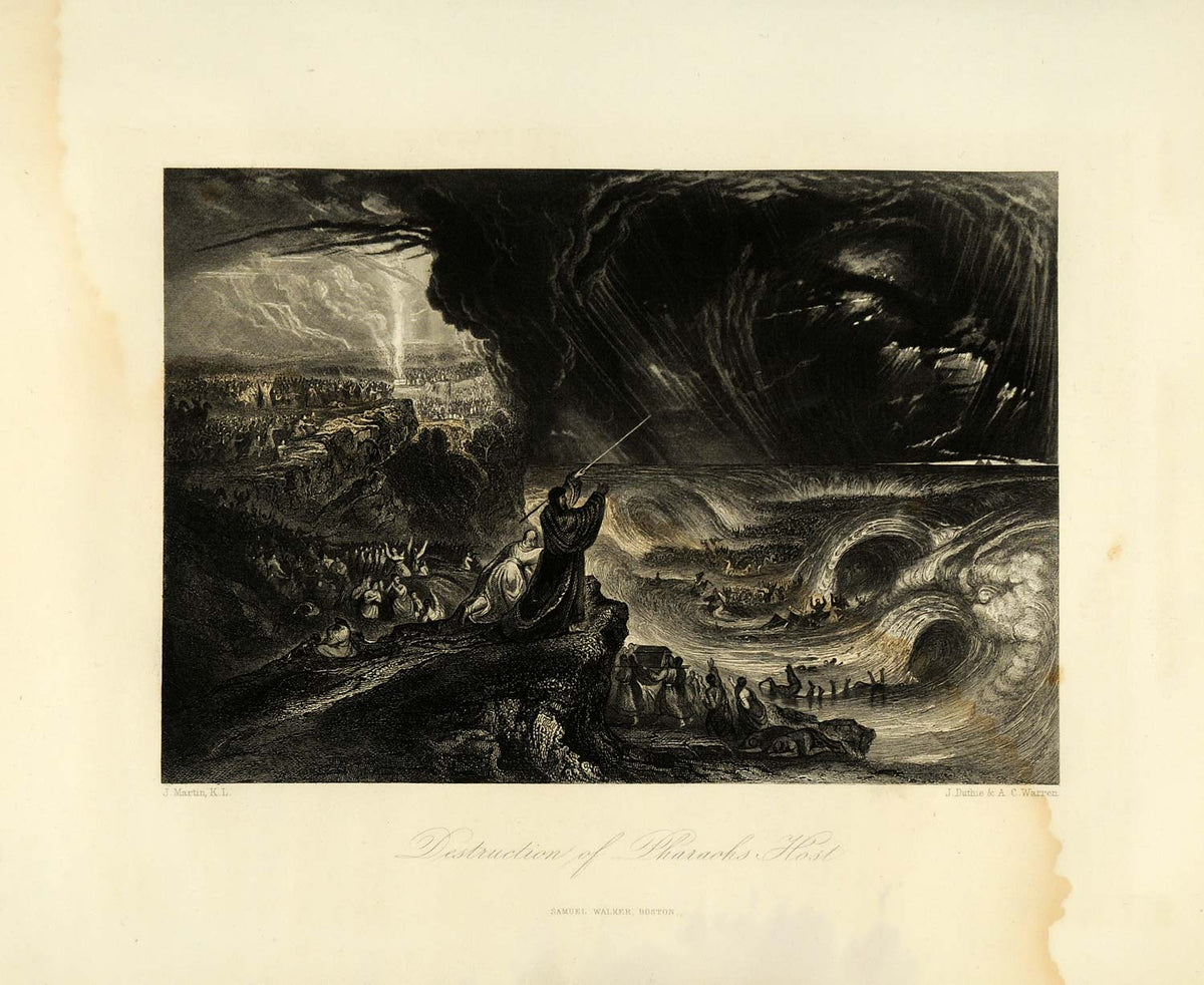 1849 Copper Engraving Moses Red Sea Egypt Duthie Religious Art God
