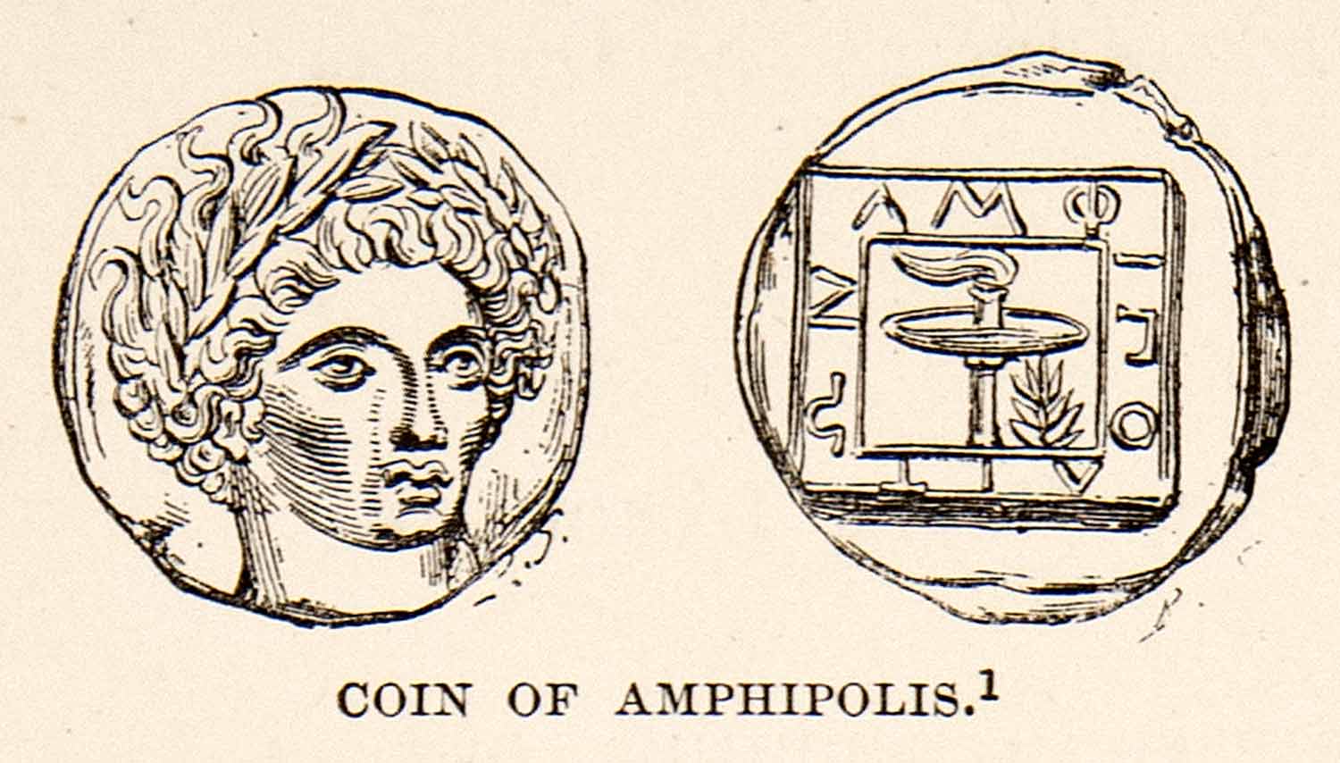 1890 Print Art Ancient Greek Coins Amphilipolis Greece Currency Artifact XHB2