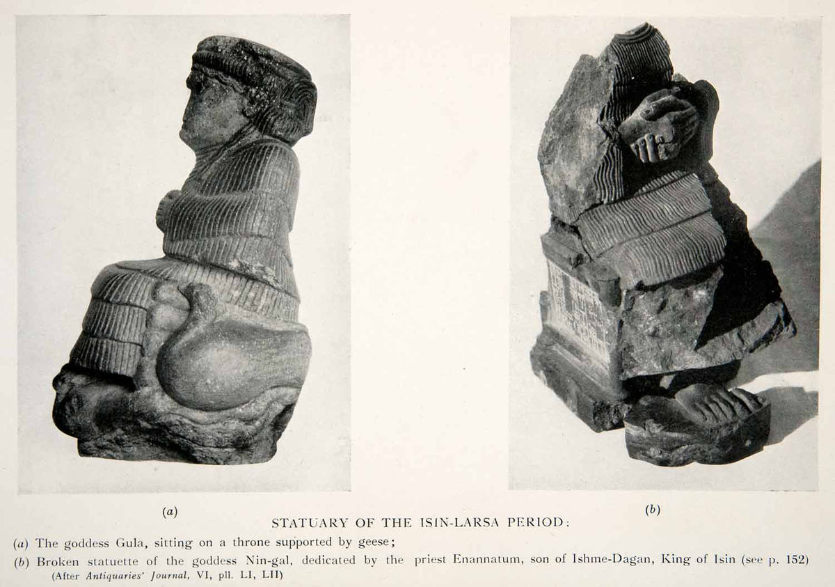 Eshnunna Statue 紀元前2500年王の像 1929 Print Statue Isin Larsa Gula Throne Nin-gal Ennanatum Ishme