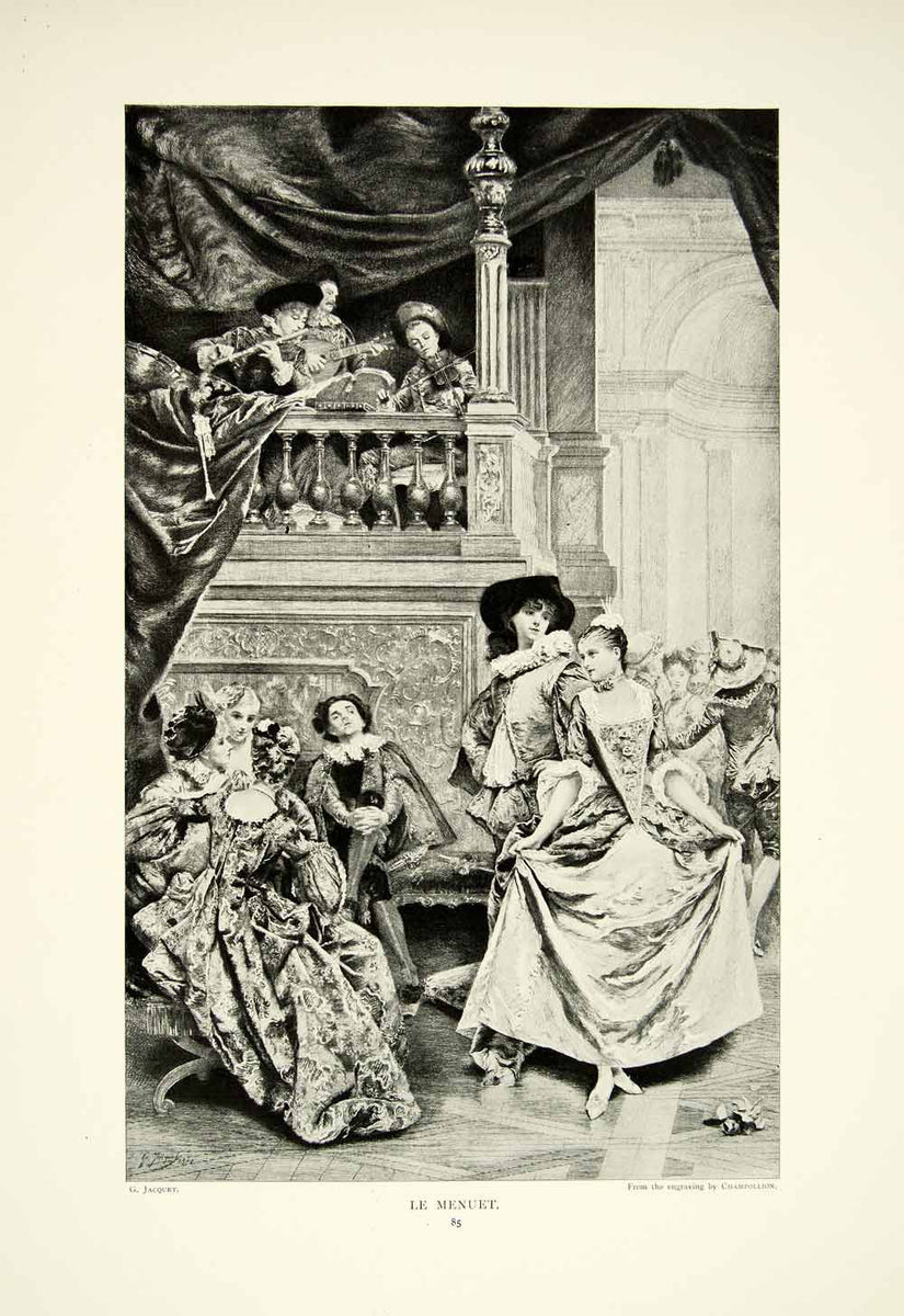 1895 Print Le Menuet French Dance Costume Aristocracy Music