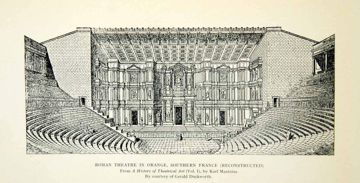 アート・デザイン・音楽 Roman Architecture 1927 Print Roman Theater Orange France Architecture Stage Play