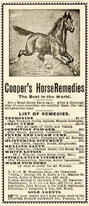 1896 Ad Antique Cooper Horse Remedies Liniment Salve Colic Cure Trenton NJ YAHB1