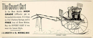 1896 Ad Antique Covert Cart 2-Wheeler Horse-drawn Buggy J. A. Lancaster YAHB1