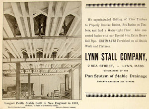 1896 Ad Lynn Stall Drainage System Public Stable Cross Street Boston MA YAHB1