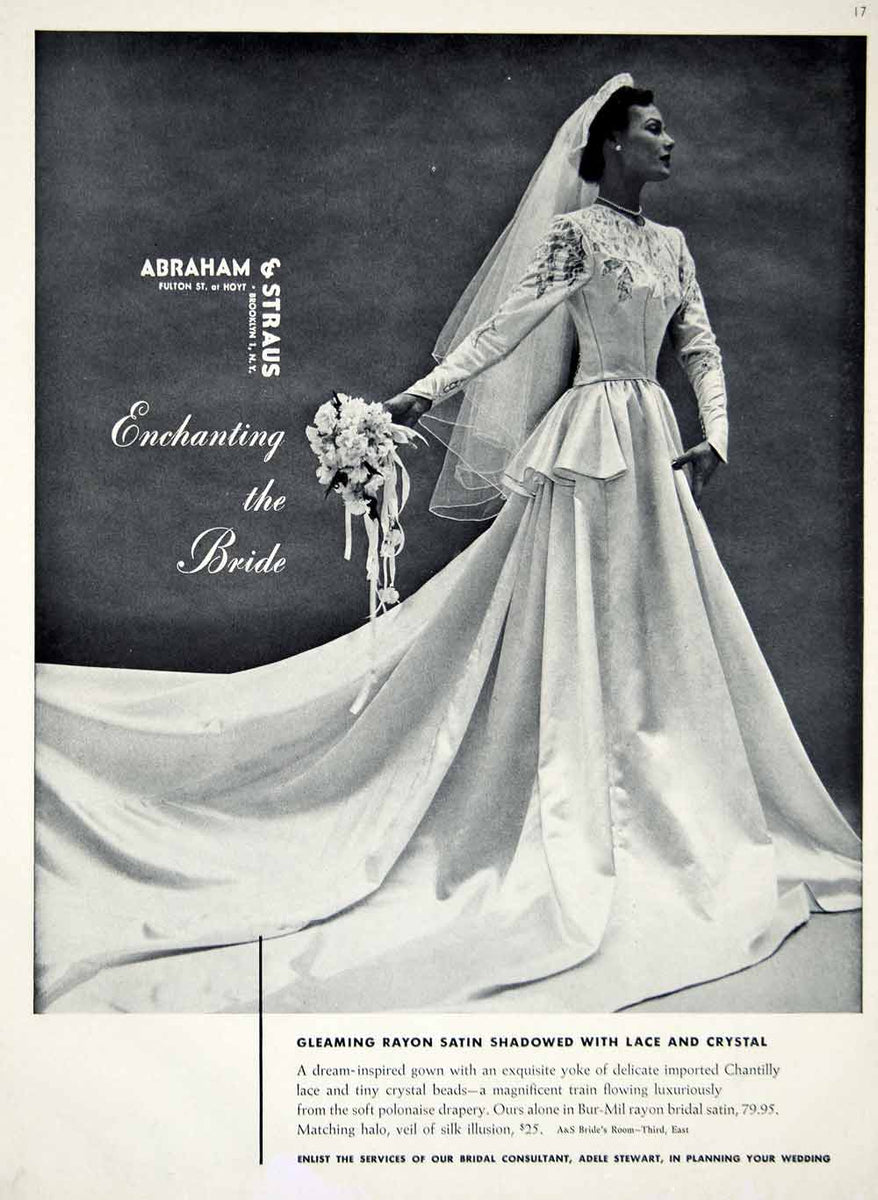 1949 Ad Vintage Wedding Dress Bride Polonaise Drapery Lace Veil Abraha Period Paper Historic Art LLC 1949 Ad Vintage Wedding Dress Bride Polonaise Drapery Lace Veil Abraha Period Paper Historic Art LLC