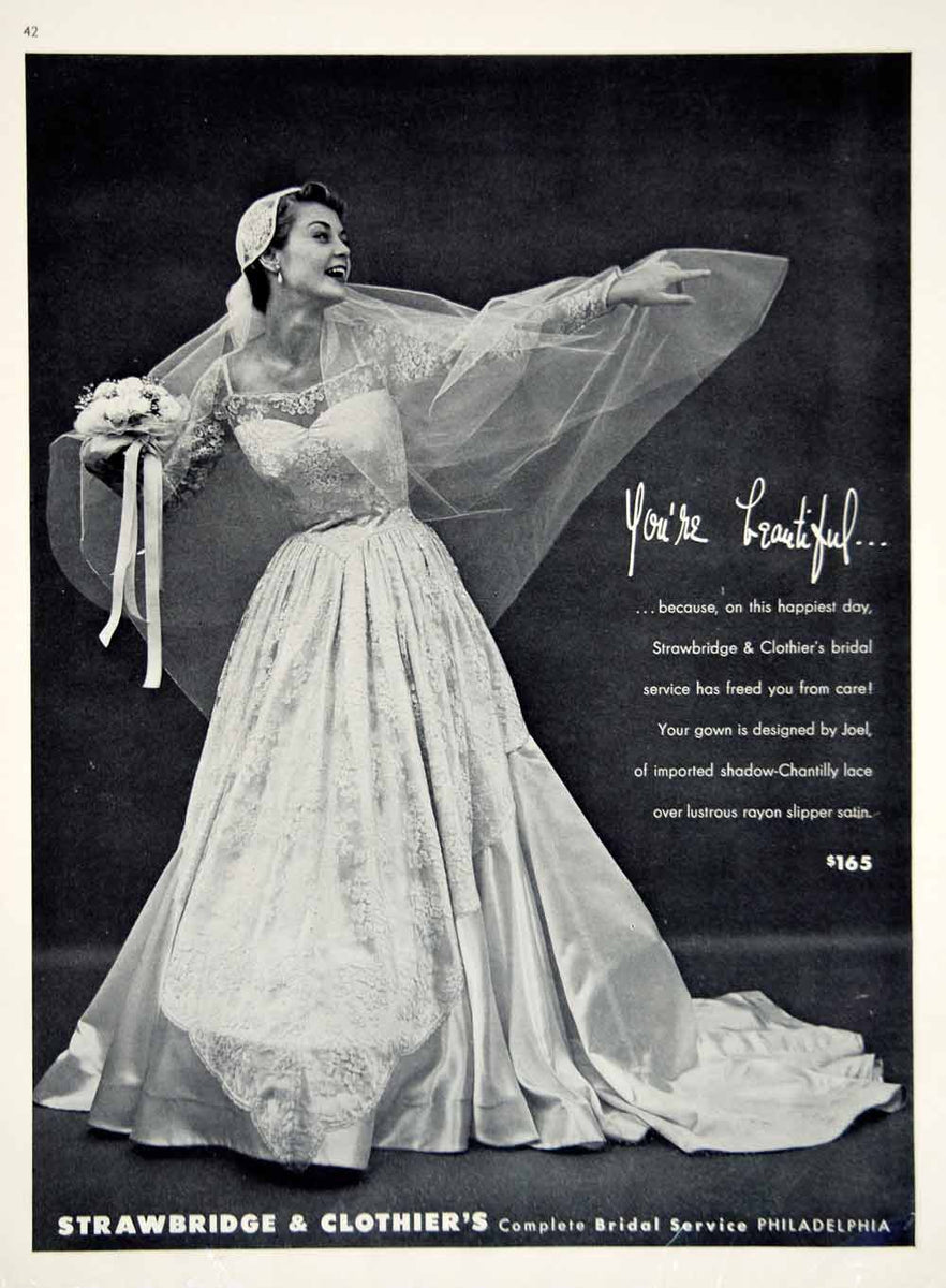 1949 Ad Vintage Wedding Dress Joel Chantilly Lace Satin Bride Bridal G – Period Paper Historic Art LLC 1949 Ad Vintage Wedding Dress Joel Chantilly Lace Satin Bride Bridal G – Period Paper Historic Art LLC