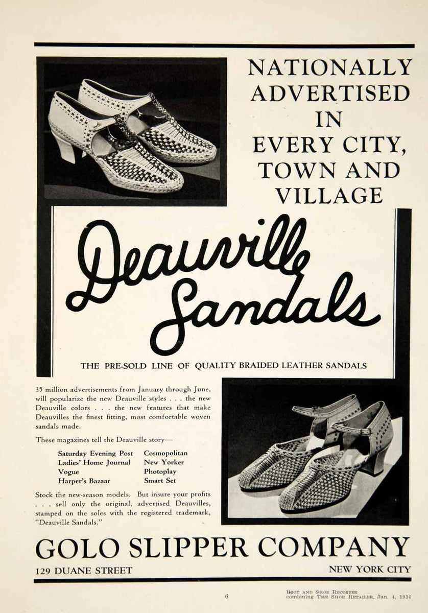1930 Ad Deauville Sandals Golo Slipper Company New York City Fashion Y