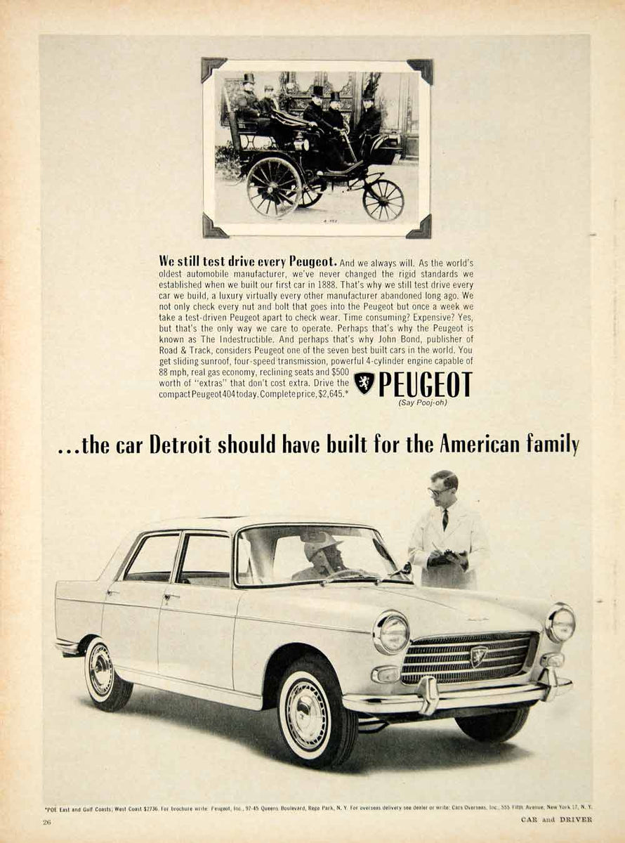 1963 Ad Peugeot 404 4 Door Saloon Compact Car I4 Engine 1888
