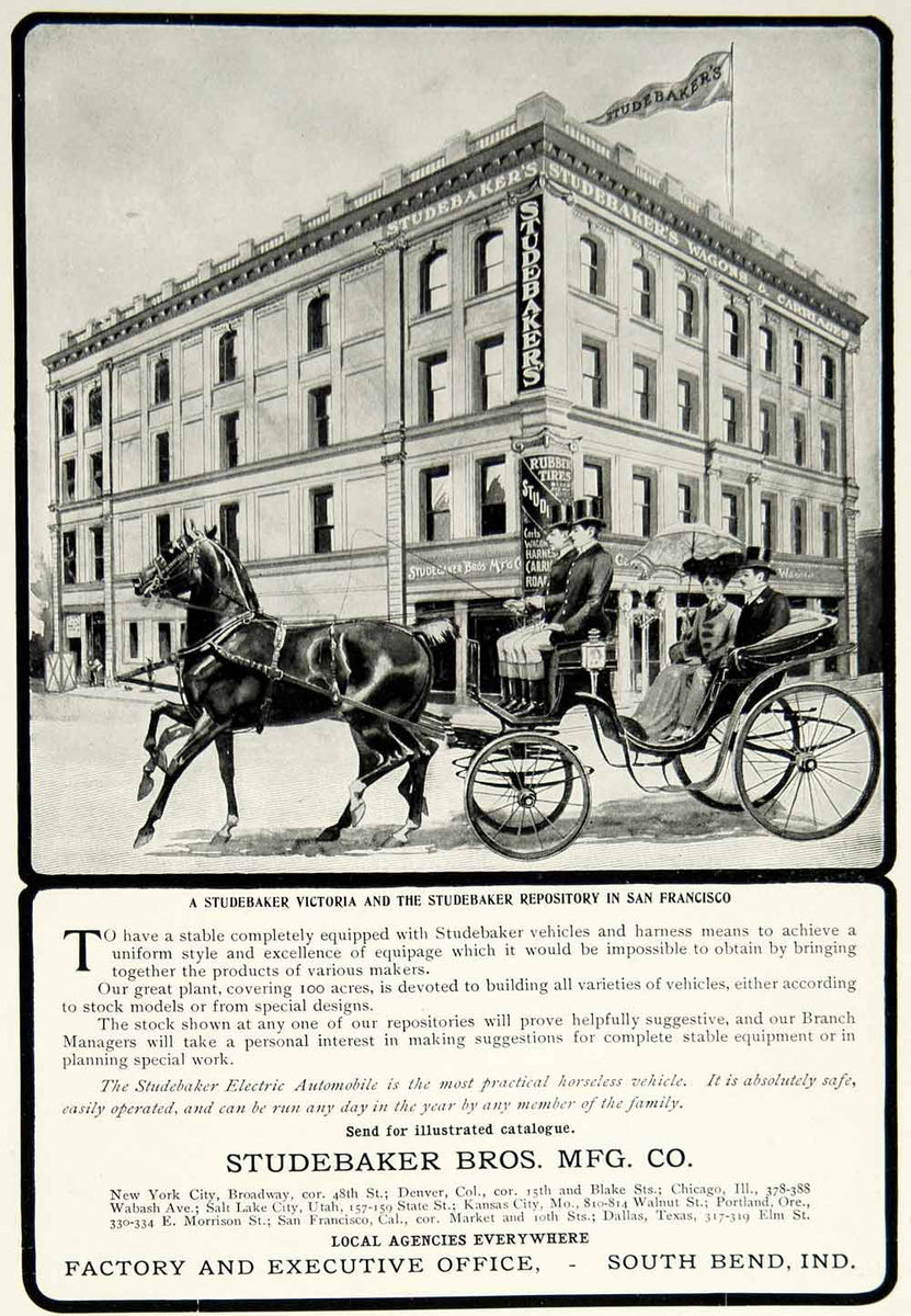 1903 Ad Studebaker Bros Victoria Electric Automobile Brass Era Car Mot