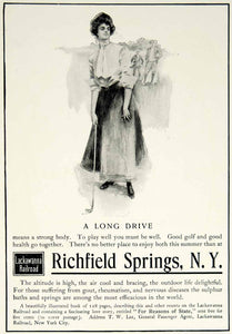 1903 Ad Lackawanna Railroad Woman Golfing Golf Richfield Springs NY Train YCL2