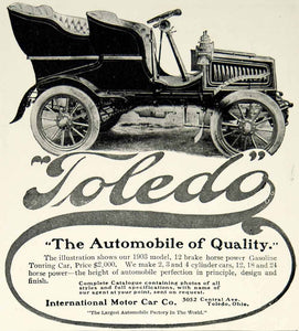 1903 Ad International Motor Car Toledo Touring Car Brass Era Automobile YCL2