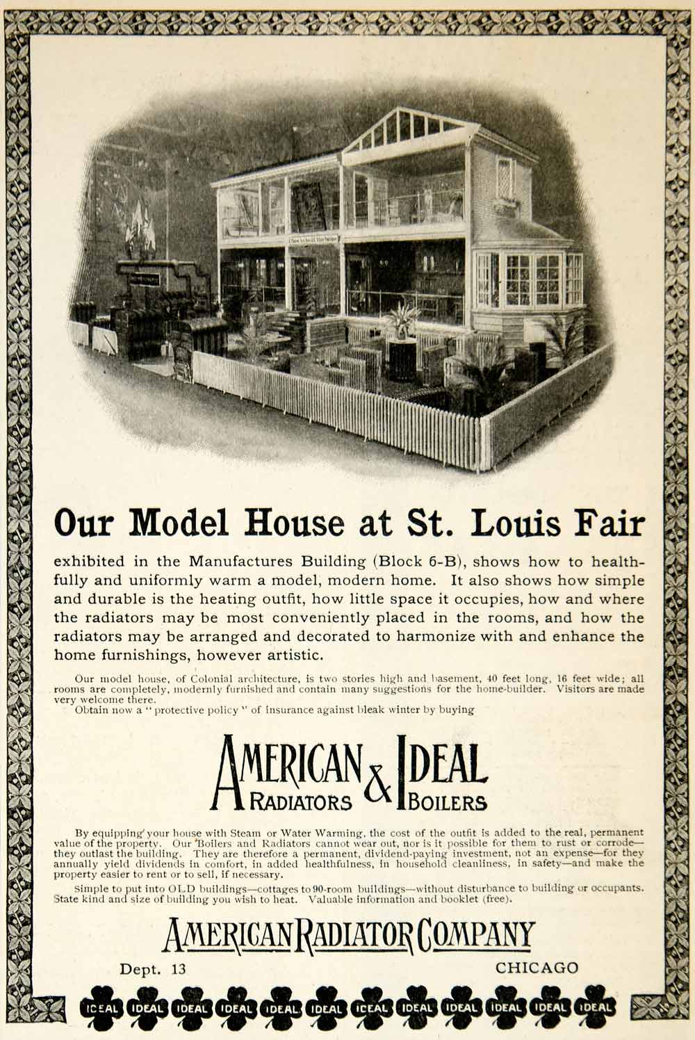 1904 Ad American Radiators Ideal Boilers Model Home Chicago Architecture YDL1