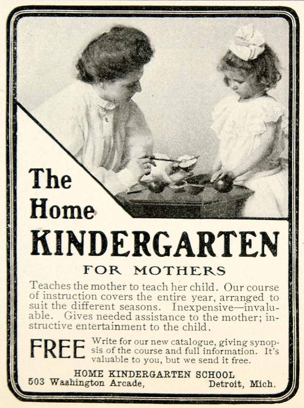 1904 Ad Home Kindergarten Mother Children School Course Teach Victorian YDL1