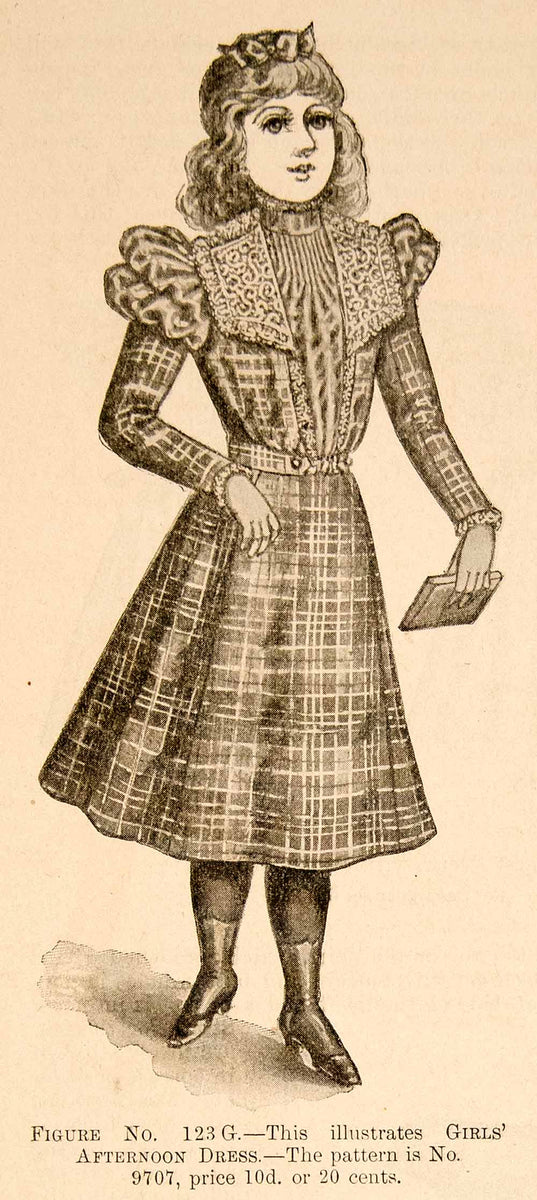 1898 Print Victorian Girl Afternoon Dress Costume Fashion Clothing Pla –  Period Paper Historic Art LLC