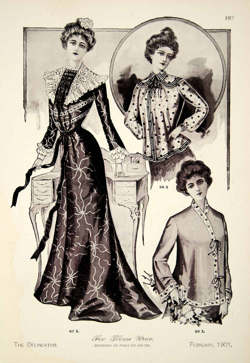 1901 Print Edwardian House Wear Costume Clothing Fashion Dress Pose Mo –  Period Paper Historic Art LLC