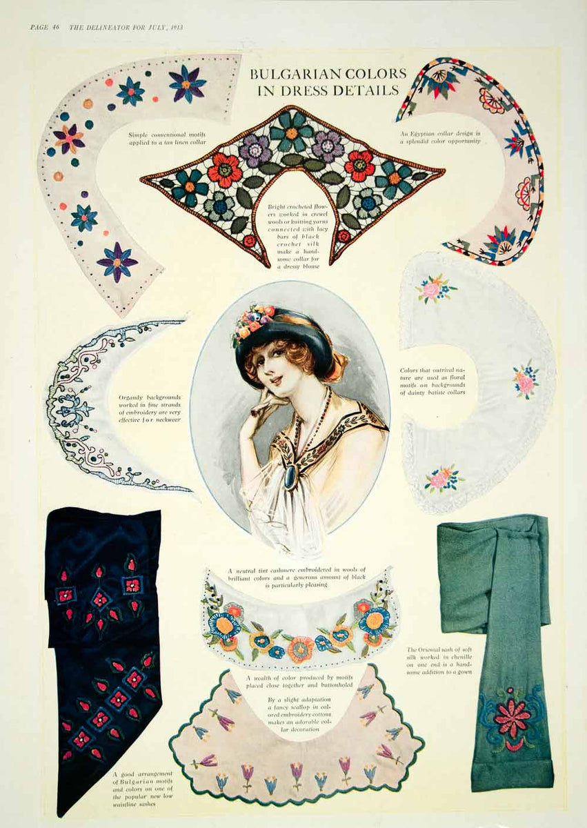 1913 Color Print Edwardian Collar Bulgarian Embroidery Vintage Floral Period Paper Historic Art LLC 1913 Color Print Edwardian Collar Bulgarian Embroidery Vintage Floral Period Paper Historic Art LLC