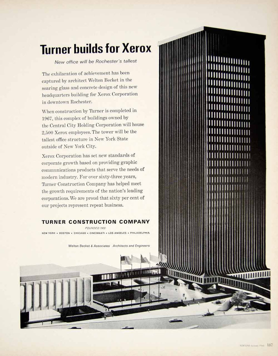 1966 Ad Turner Construction Xerox Tower Building Rochester NY