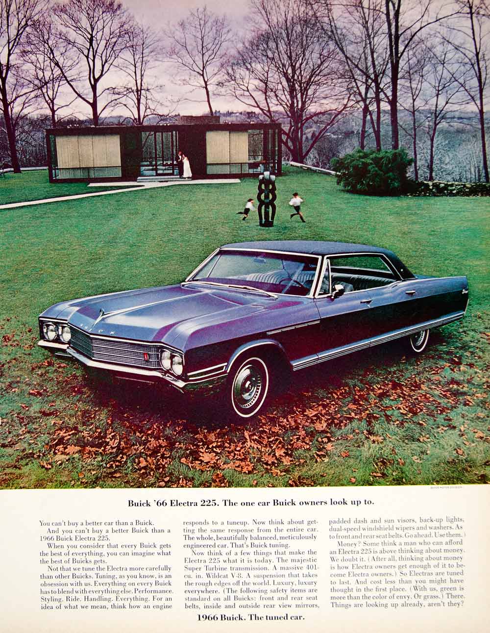 1966 Ad Vintage Buick Electra 225 Blue Car Wildcat V-8 Engine Automobile YFM2