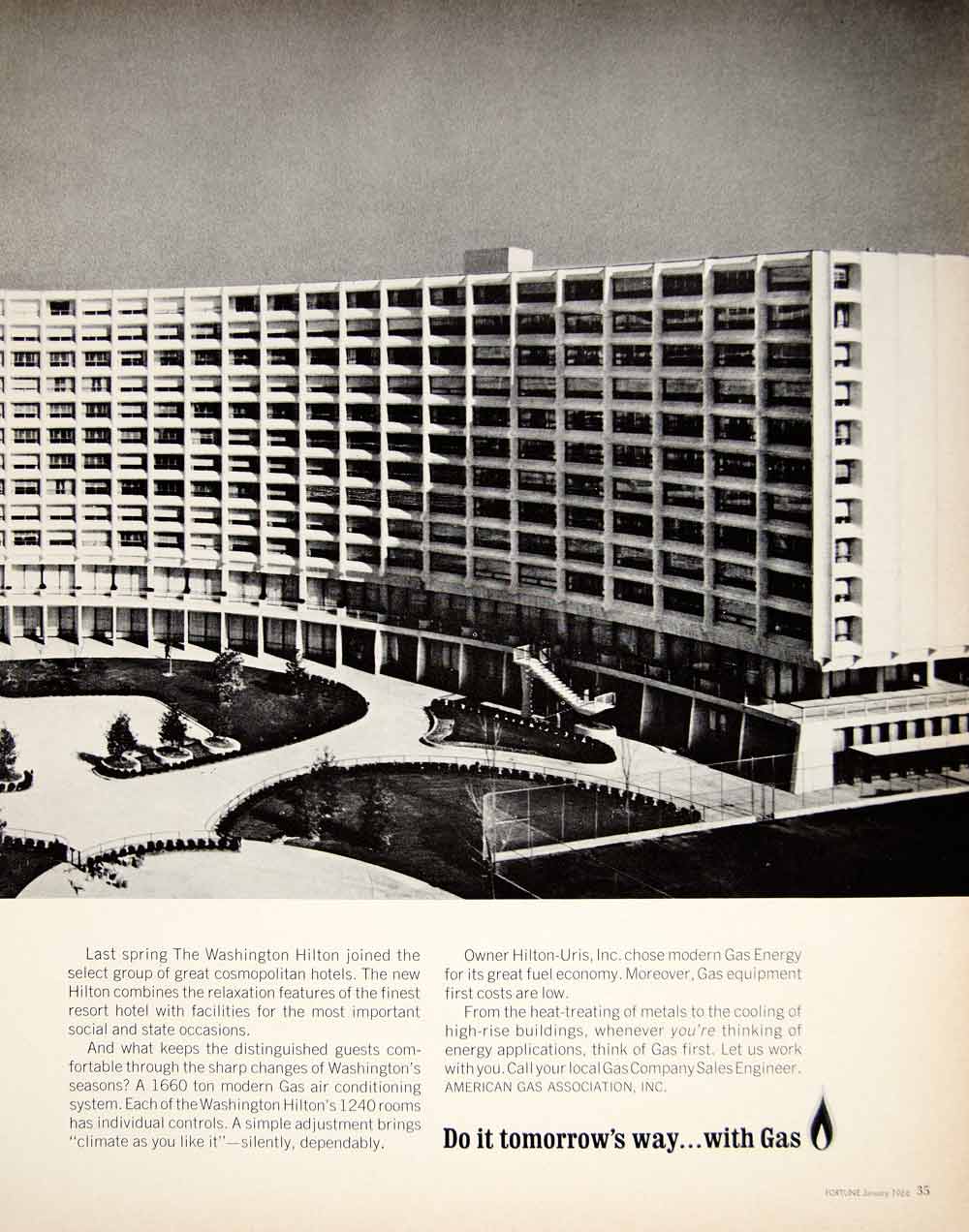 1966 Ad American Gas Cooling Air Conditioning Washington Hilton Hotel D.C. YFM2