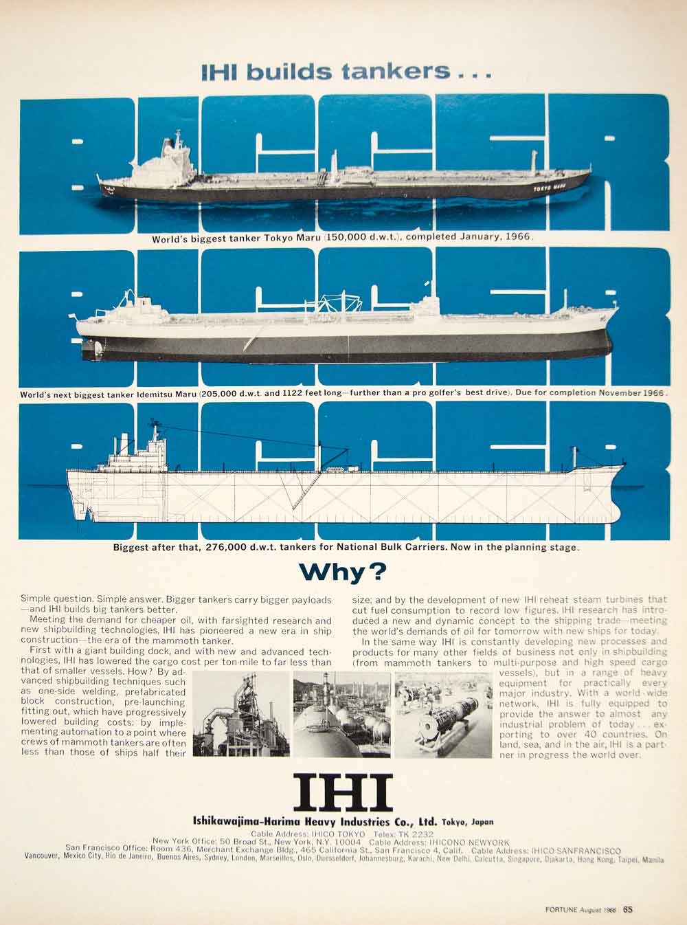1966 Ad Crude Oil Tankers Supertanker Tokyo Maru Ishikawajima-Harima IHI YFM3