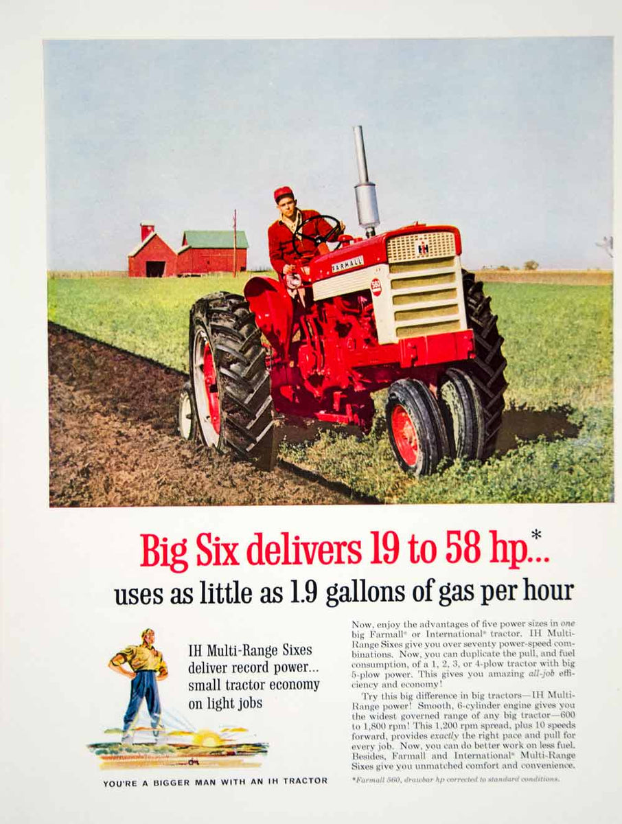 1960 Ad Big Six International Harvester Tractor Field Plough Plow