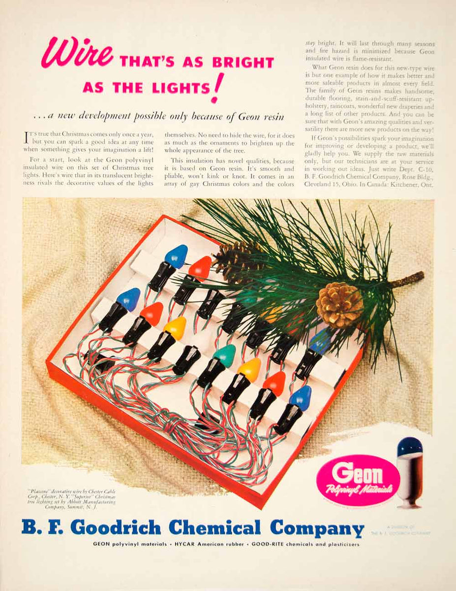 1949 Ad B F Goodrich Chemical Company Christmas Lights Geon Resin Plas