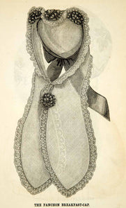 1862 Wood Engraving Victorian Fanchon Lace Breakfast Cap Fashion Civil War YGLB1