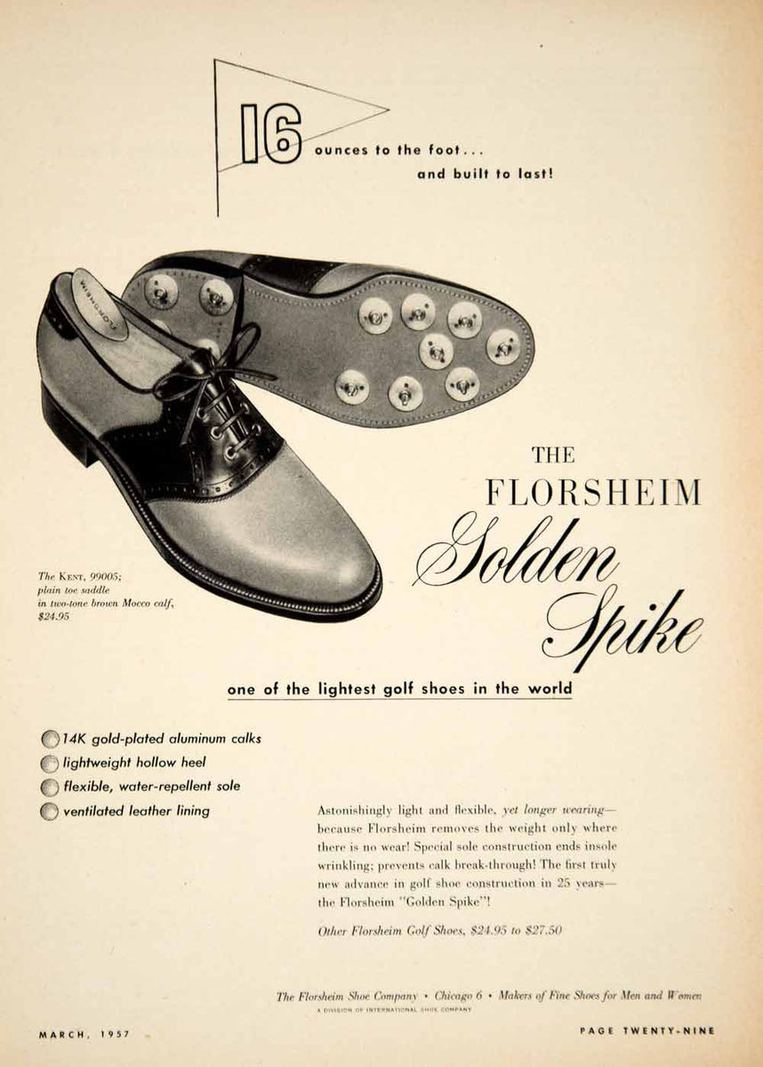 1957 Ad Florsheim Shoes Golden Spike Golf Kent Saddle Sporting
