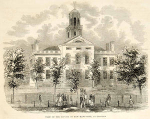 1852 Wood Engraving New Hampshire State House Concord NH Capitol Building YGP1