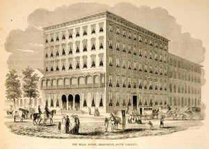 1853 Wood Engraving Mills House Wyndham Grand Hotel Charleston SC Historic View