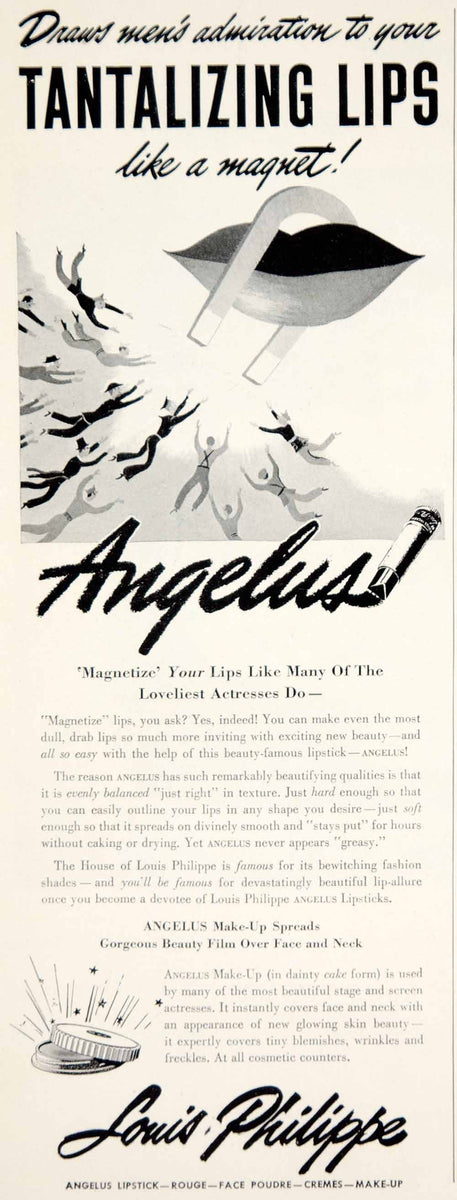 1944 THE HOUSE OF LOUIS PHILIPPE ANGELUS LIPSTICK MAGAZINE AD (79)