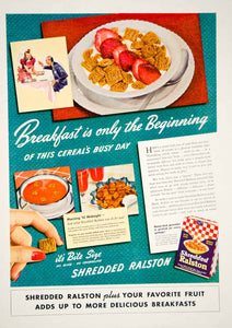 1941 Ad Shredded Ralston Breakfast Cereal Bite Size Wheat Soup Snack Fruit YHM3