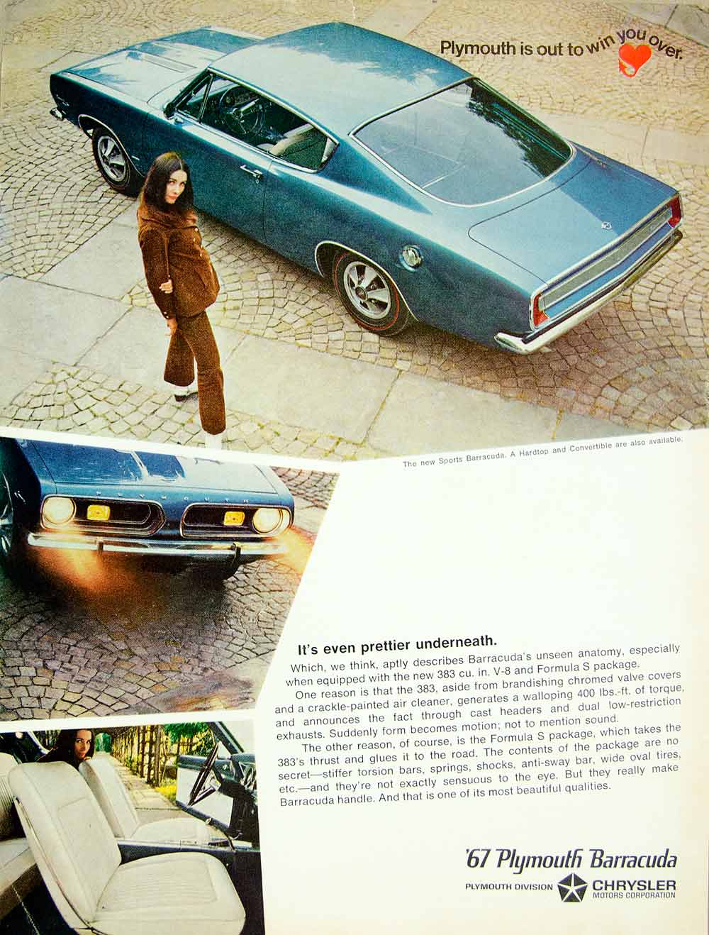 1967 Ad Vintage Plymouth Sports Barracuda Blue Two-door Pony Muscle Car YHR3