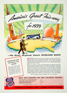 1939 Ad Union Pacific Stages Interstate Transit Line Golden Gate Treasure YHT1