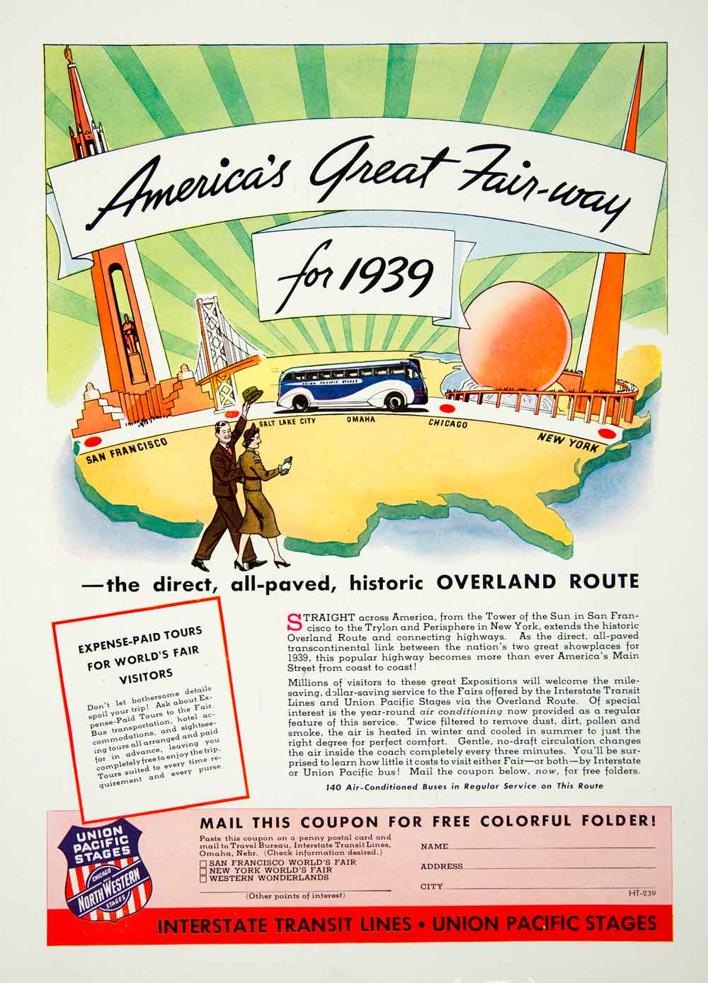 1939 Ad Union Pacific Stages Interstate Transit Line Golden Gate Treasure YHT1