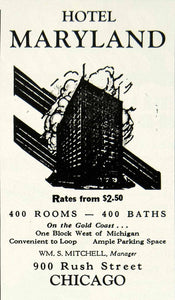 1934 Ad Hotel Maryland 900 Rush Street Chicago William Mitchell Loop YHT1