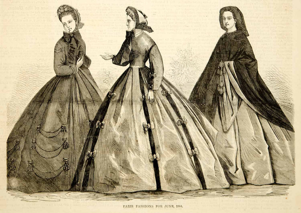 parisian ladies in their winter dress 1800 1864 Wood Engraving Paris France Fashions Victorian Women Carriage Dre – Period Paper Historic Art LLC ValentinesDay
