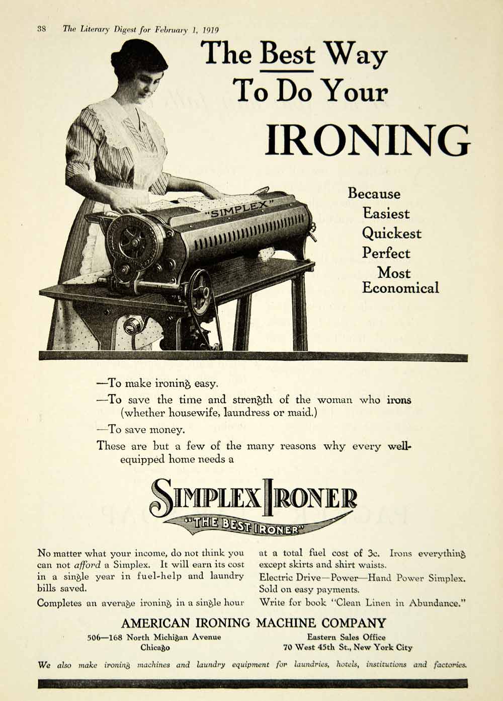 1919 Ad Simplex American Ironing Machine 506-168 N Michigan Ave Chicago IL YLD2