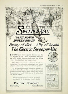 1919 Ad Pneuvac Worcester MA Electric Sweeper Vacuum Cleaner Household YLD2