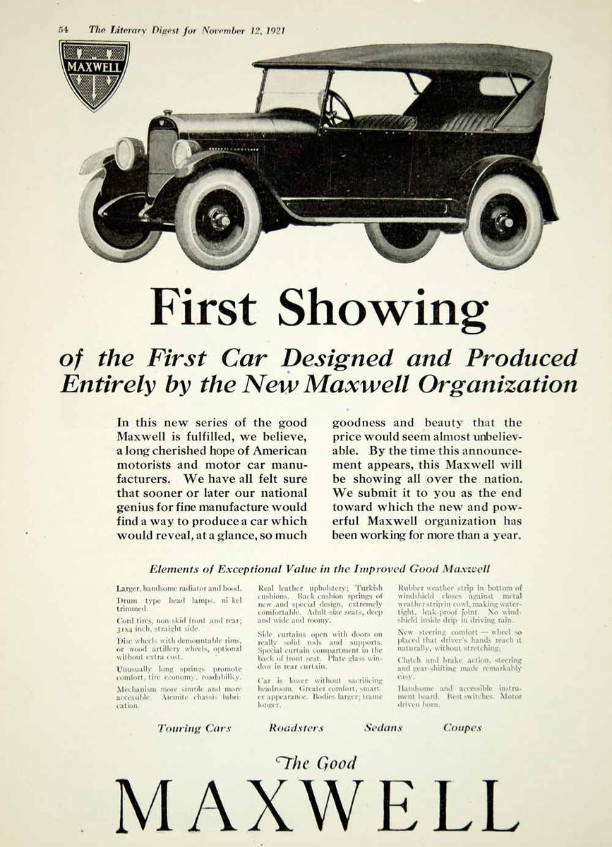 洋書 Automobile Year 1921 Ad Good Maxwell Automobile Car Drive Transportation Vehicle