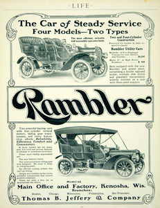 1907 Ad Vintage Rambler Automobile Model 21 27 25 Runabout Touring Car YLF2