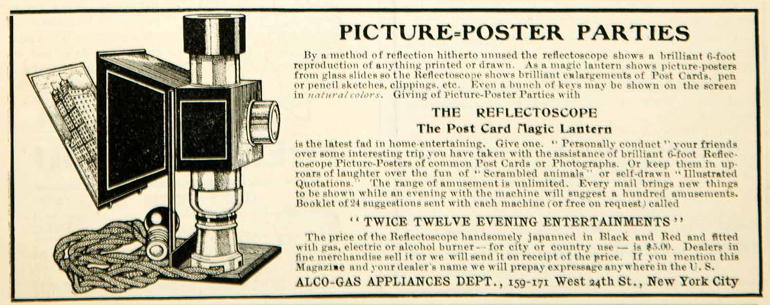 1909 Ad Alco-Gas Appliances Reflectoscope Slide Projector Machine Edwardian YLF3