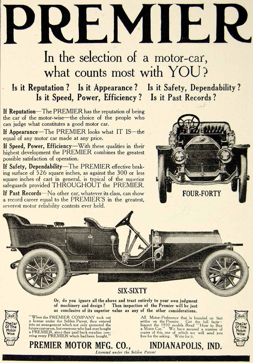 1910 Ad Premier Four-Forty Six-Sixty Car Automobile Brass Era