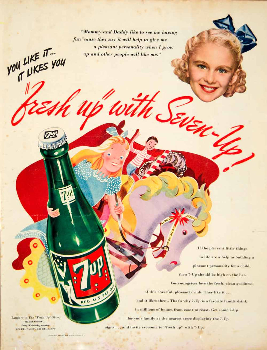 1946 Ad Seven-Up 7-Up Soda Pop Soft Drink Beverage Food Children