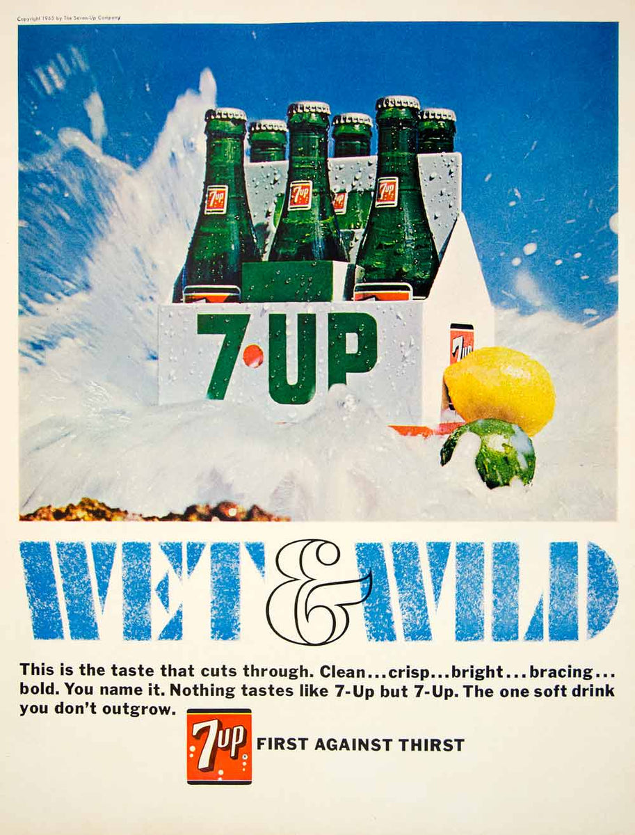 1966 Ad Vintage 7 UP Soda Soft Drink Lemon Lime Flavor 6 Pack Pop
