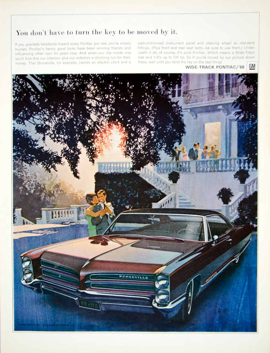 1966 Ad Vintage Pontiac Bonneville 2-Door Luxury Car Automobile