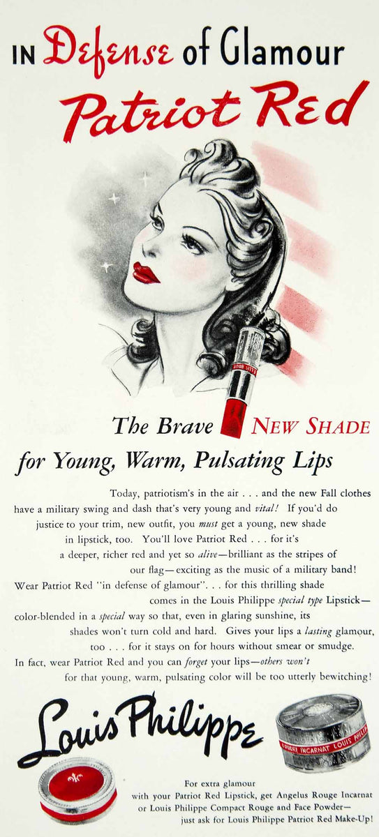 1940 Ad Patriot Red Louis Philippe Lipstick Rouge Forties Makeup Style