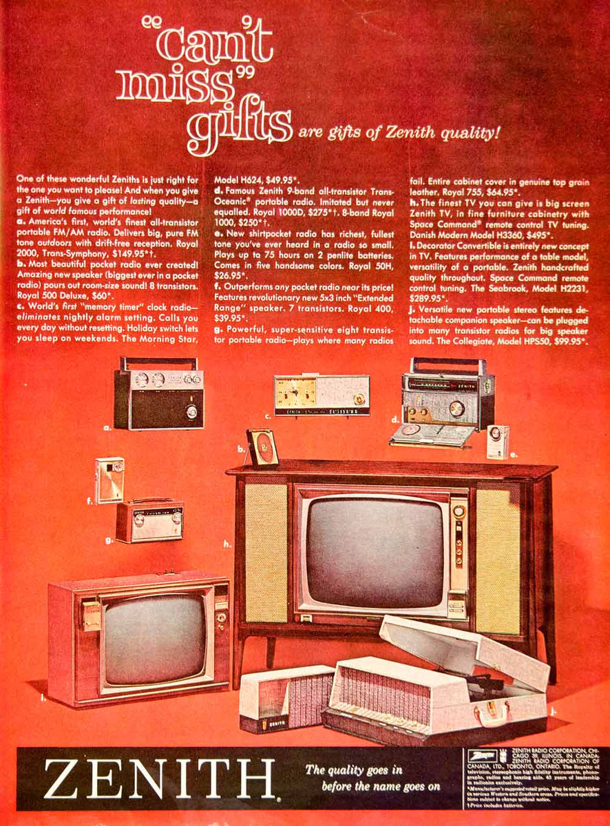 1961 Ad Vintage Zenith Television TV Transistor AM/FM Radio