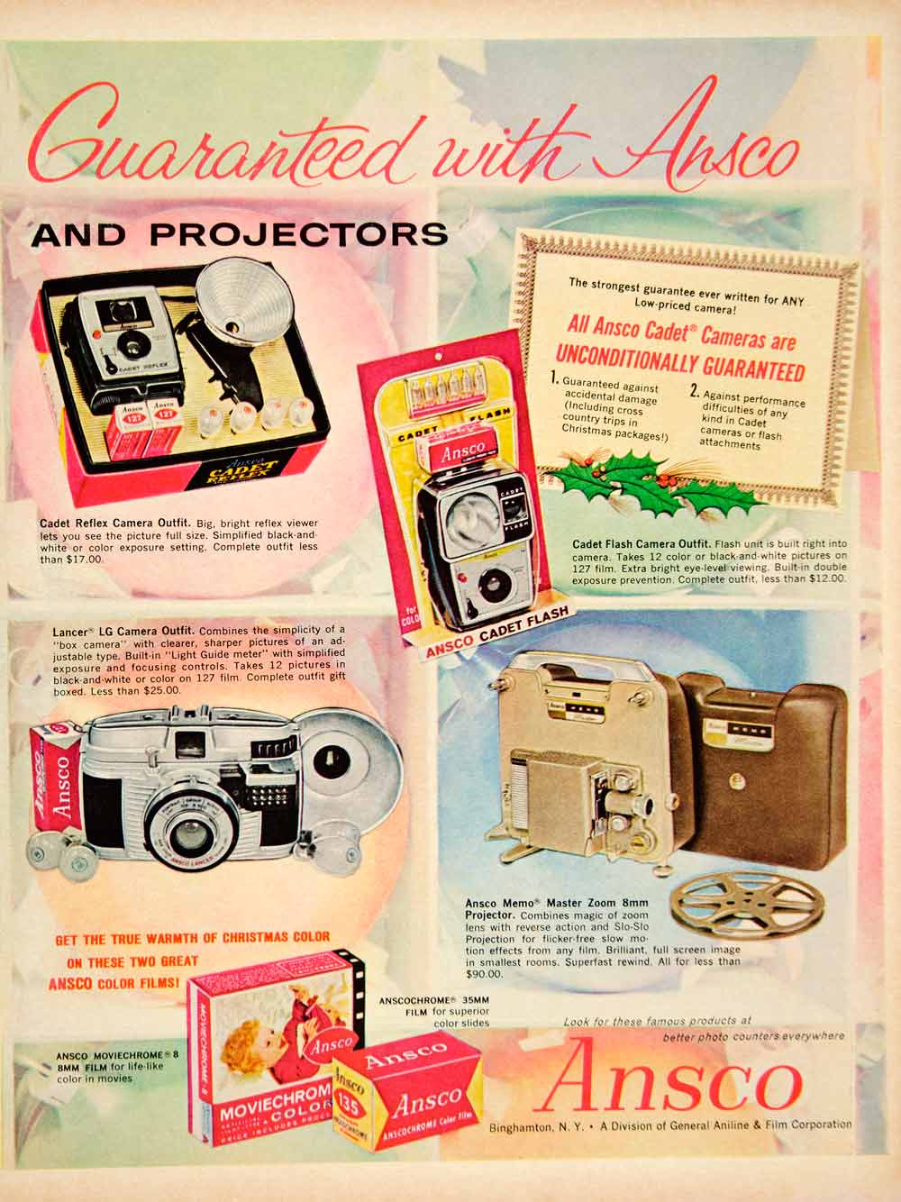 1961 Ad Vintage Ansco 35mm Cameras Slide Projector 8mm Film Flash YMM4