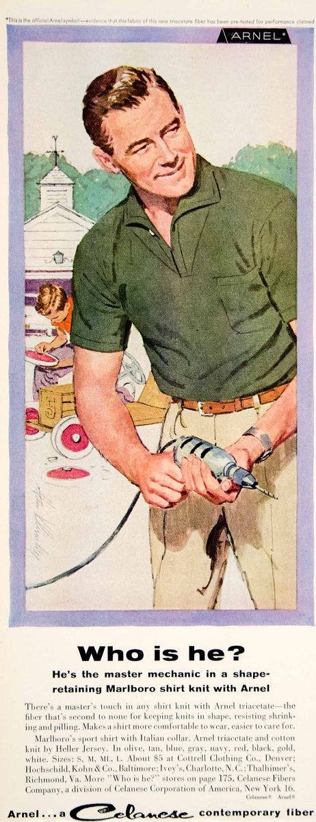 1960 Ad Vintage Marlboro Knit Shirt Fashion 60s Dad Power Drill